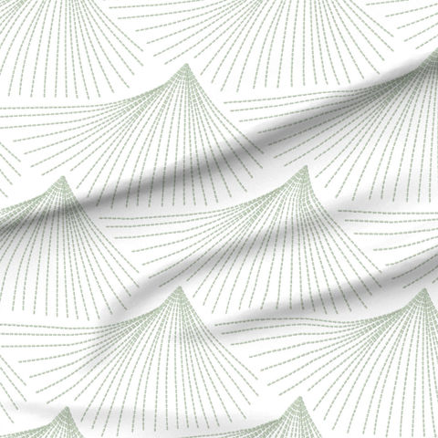 A slightly creased piece of fabric featuring abstract art deco mountaintops in soft sage green on white by lenes_linien.