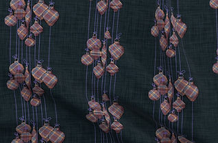 A slightly creased piece of fabric featuring xmas ornaments hanging from strings by lenes_linien.