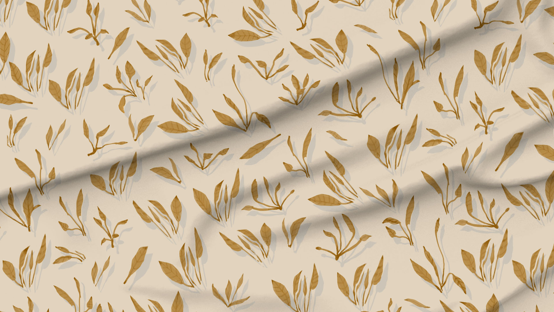 A slightly creased piece of fabric featuring floating sprouts and leaves by lenes_linien.