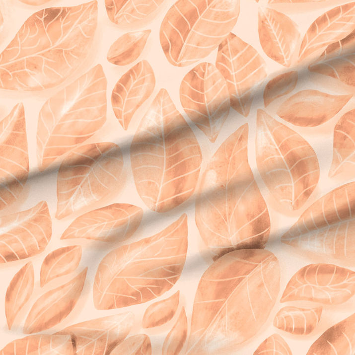 A slightly creased piece of fabric featuring a design of fallen, veined leaves hand-drawn by lenes_linien