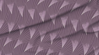 A slightly creased piece of fabric featuring art deco fan and fish fin-like elements with radiating lines in plum, lavender, and white by lenes_linien.