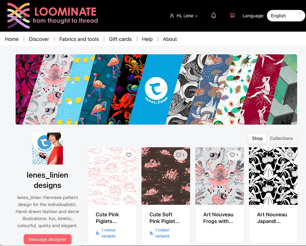 Ansicht Shop mit Banner, Profilbild und einigen Designs von lenes_linien