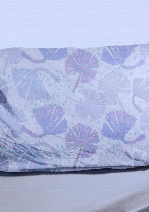 A slightly creased piece of fabric featuring bursting floral palm leaves with seed pods by lenes_linien.