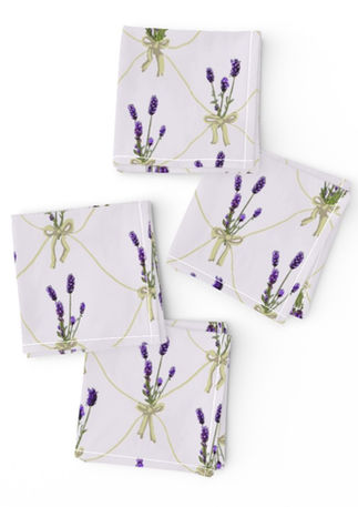 A slightly creased piece of fabric featuring a lavender bouquet design with preppy bows by lenes_linien.