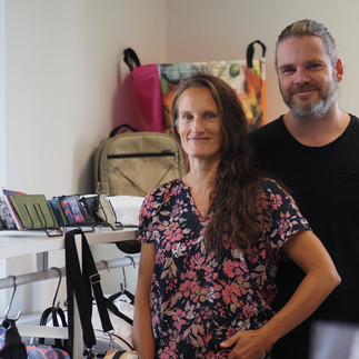 Publicity shot of Angelika and Flo Hazmuka at their production site and shop in Stainz