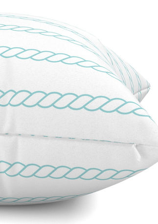 A slightly creased piece of fabric featuring horizontal aqua marine blue rope lines by lenes_linien.