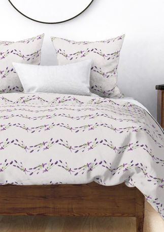 A slightly creased piece of fabric featuring a lavender bouquet design with preppy bows by lenes_linien.