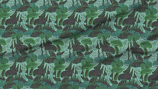 A slightly creased piece of fabric featuring stylized mushrooms and organic textures by lenes_linien.