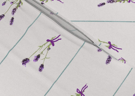 A slightly creased piece of fabric featuring a lavender bouquet design with preppy bows by lenes_linien.