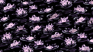 A slightly creased piece of fabric featuring a design of hand-drawn funny pigs splashing about by lenes_linien