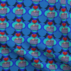 A slightly creased piece of fabric featuring a design of kissing axolotls in geometric overlapping quatrefoil shapes by lenes_linien