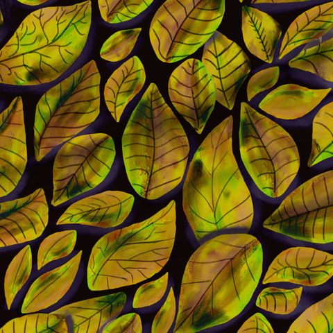 A slightly creased piece of fabric featuring a design of fallen, veined leaves hand-drawn by lenes_linien