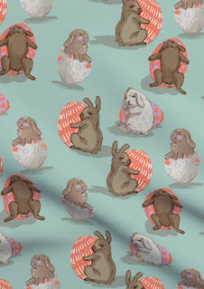A slightly creased piece of fabric featuring the described easter bunny design.