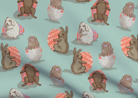 A slightly creased piece of fabric featuring the described easter bunny design.