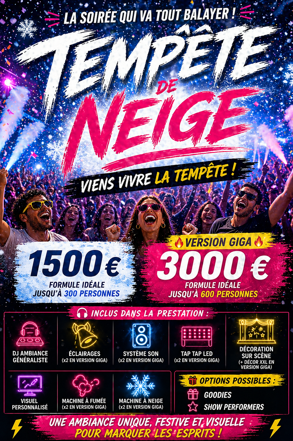 soirée tempête de neige Occitanie DJ machine à neige animation festive