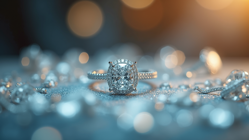 Eye level view of a beautiful diamond in a stunning jewelry display