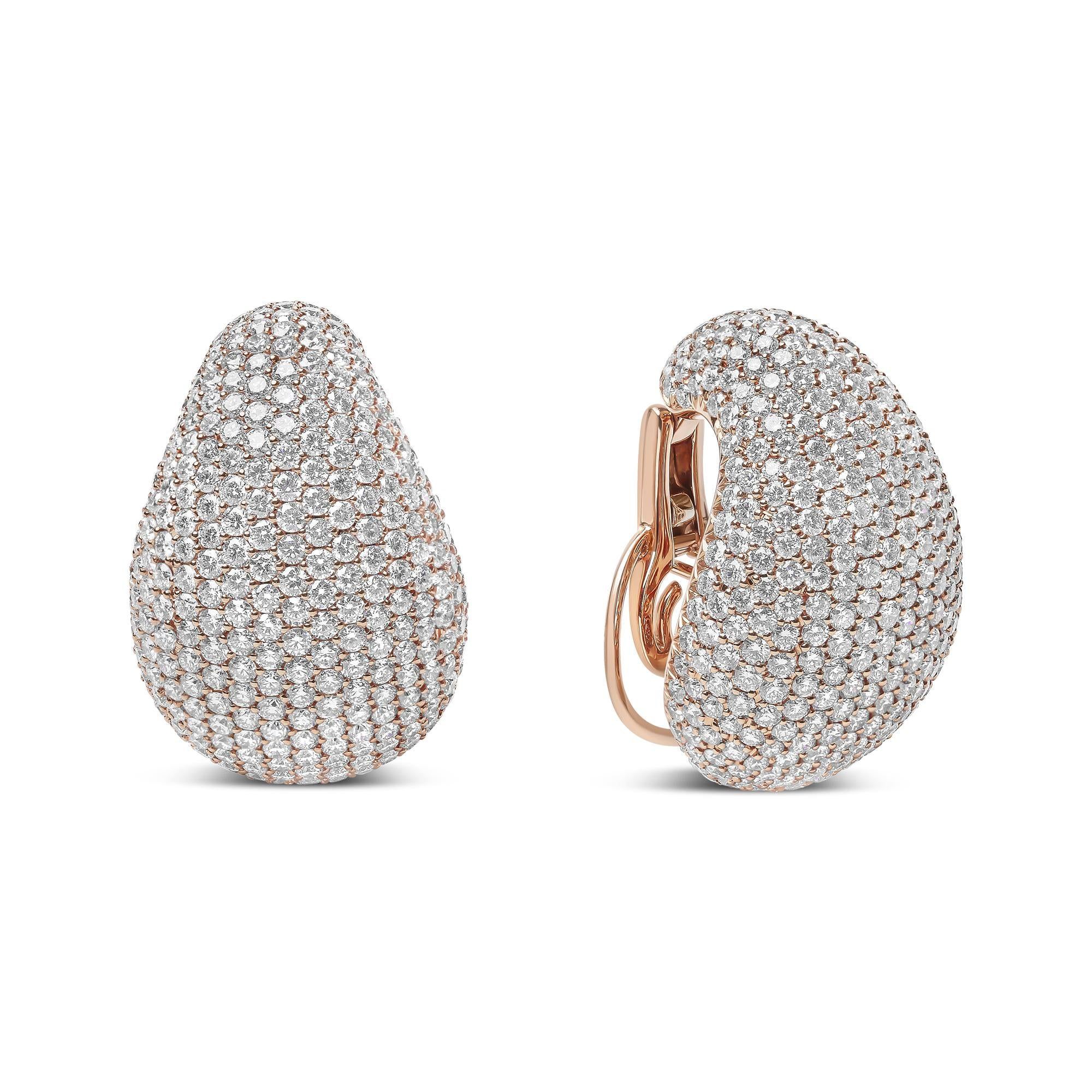 18K Rose Gold 13 1/5 Cttw Micro-Pave Diamond Sculptural Omega Back Earrings