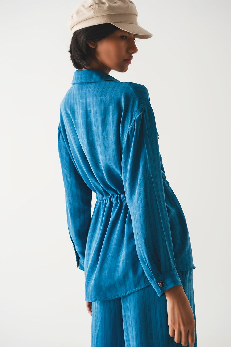 Miniature : Tie Waist Long Sleeve Shirt in Blue