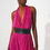Miniatura: Satin Halter Neck Pleated Maxi Jumpsuit in Fuchsia