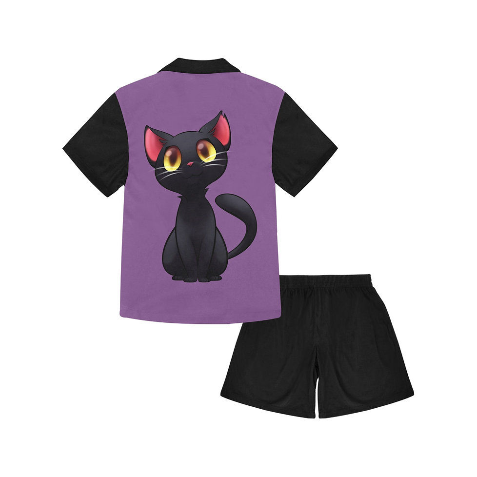 Miniatyrbilde: Curious Kitty Girls' Short Sleeved V-Neck Button Up Pajama with Shorts Set