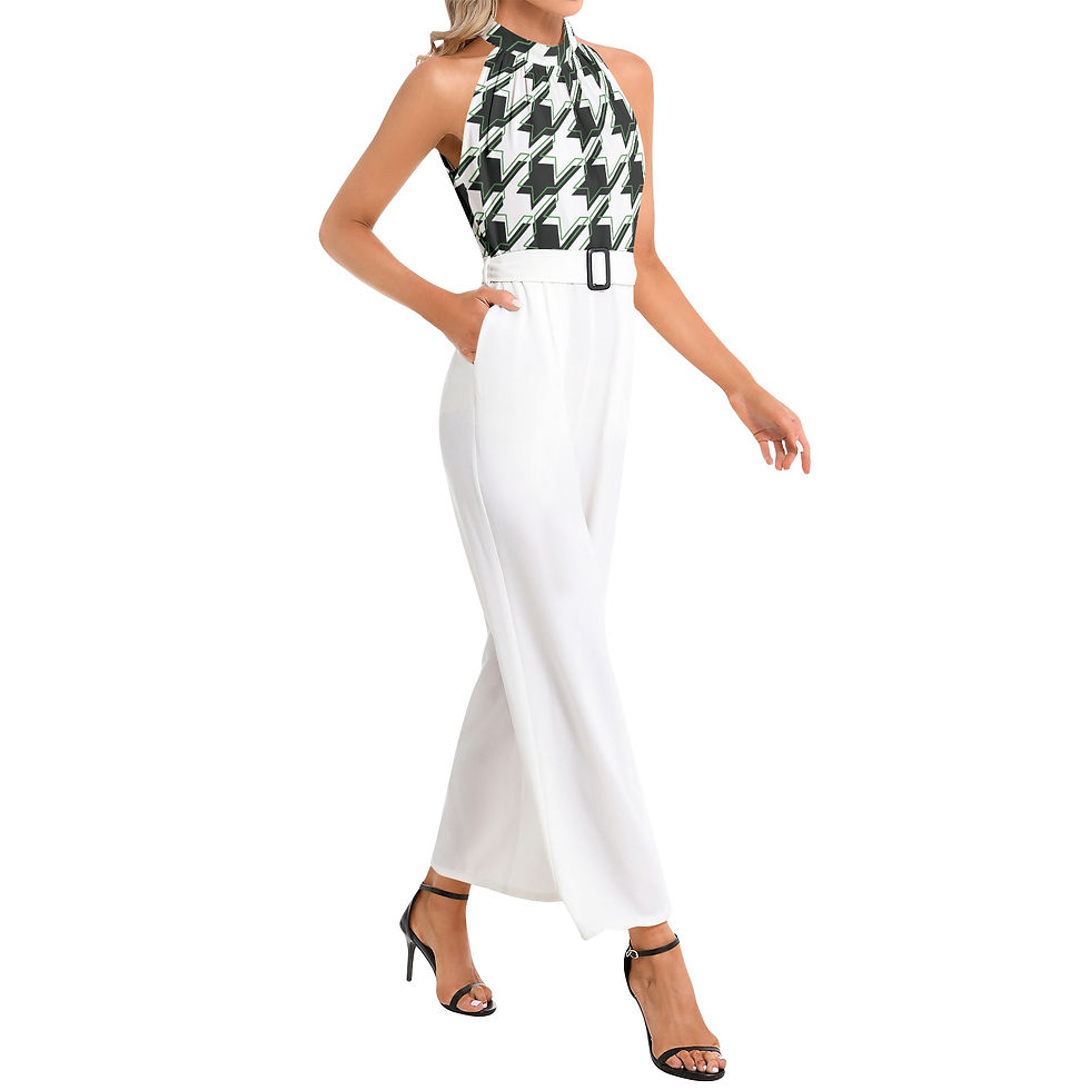Миниатюра: Woman's Halter Neck Buckle Belted Jumpsuit (Checkered)