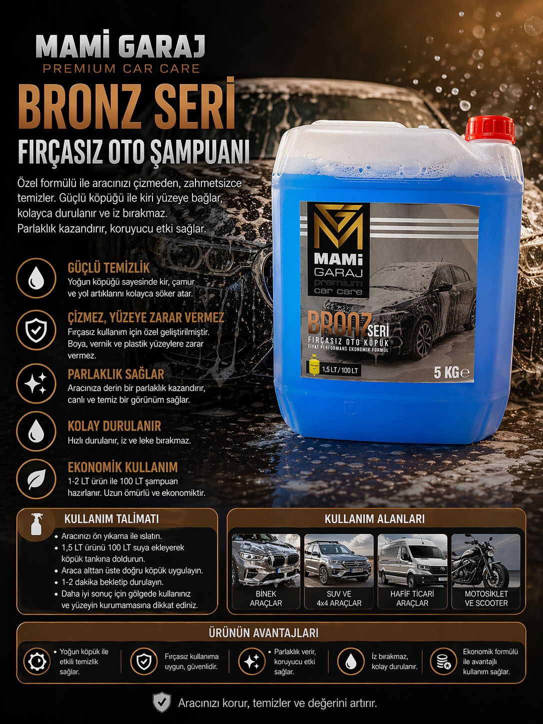 FIRÇASIZ YIKAMA ŞAMPUANI BRONZ SERİ 5KG