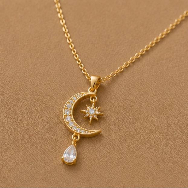 Thumbnail: Luna Teardrop & Starburst Charm Necklace