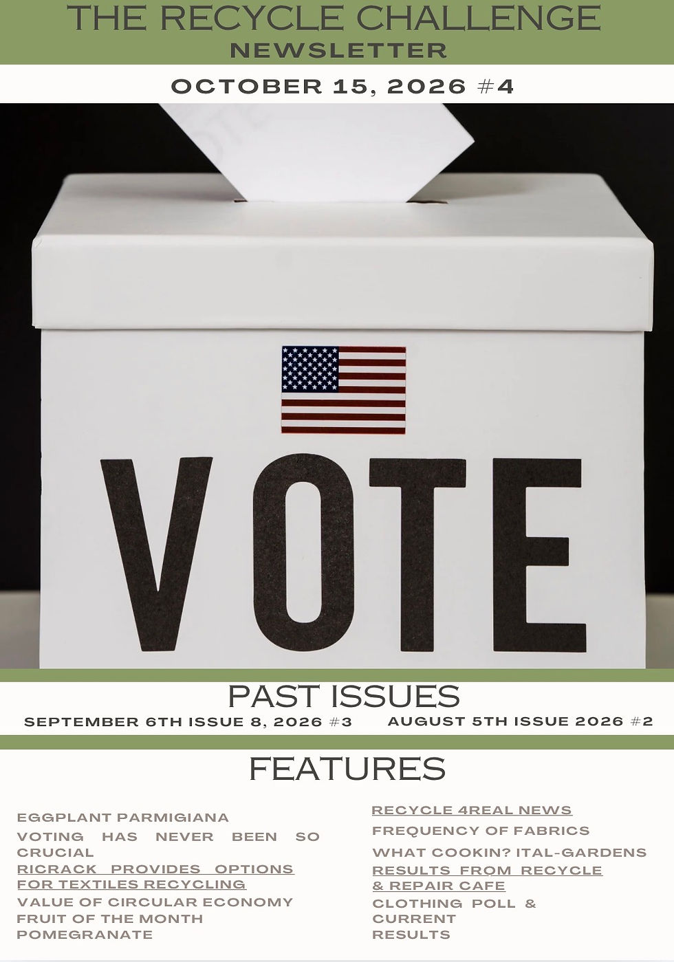 THE RECYCLE CHALLENGE NEWSLETTER OCTOBER 15, 2026 #4 ISSUE