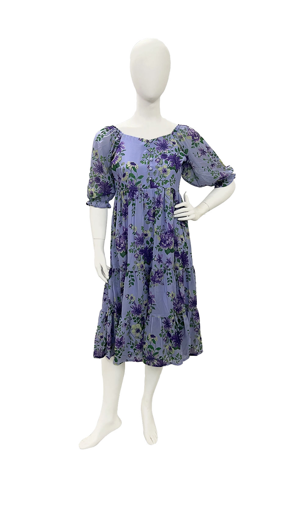 Elegant Light Blue Floral Dress