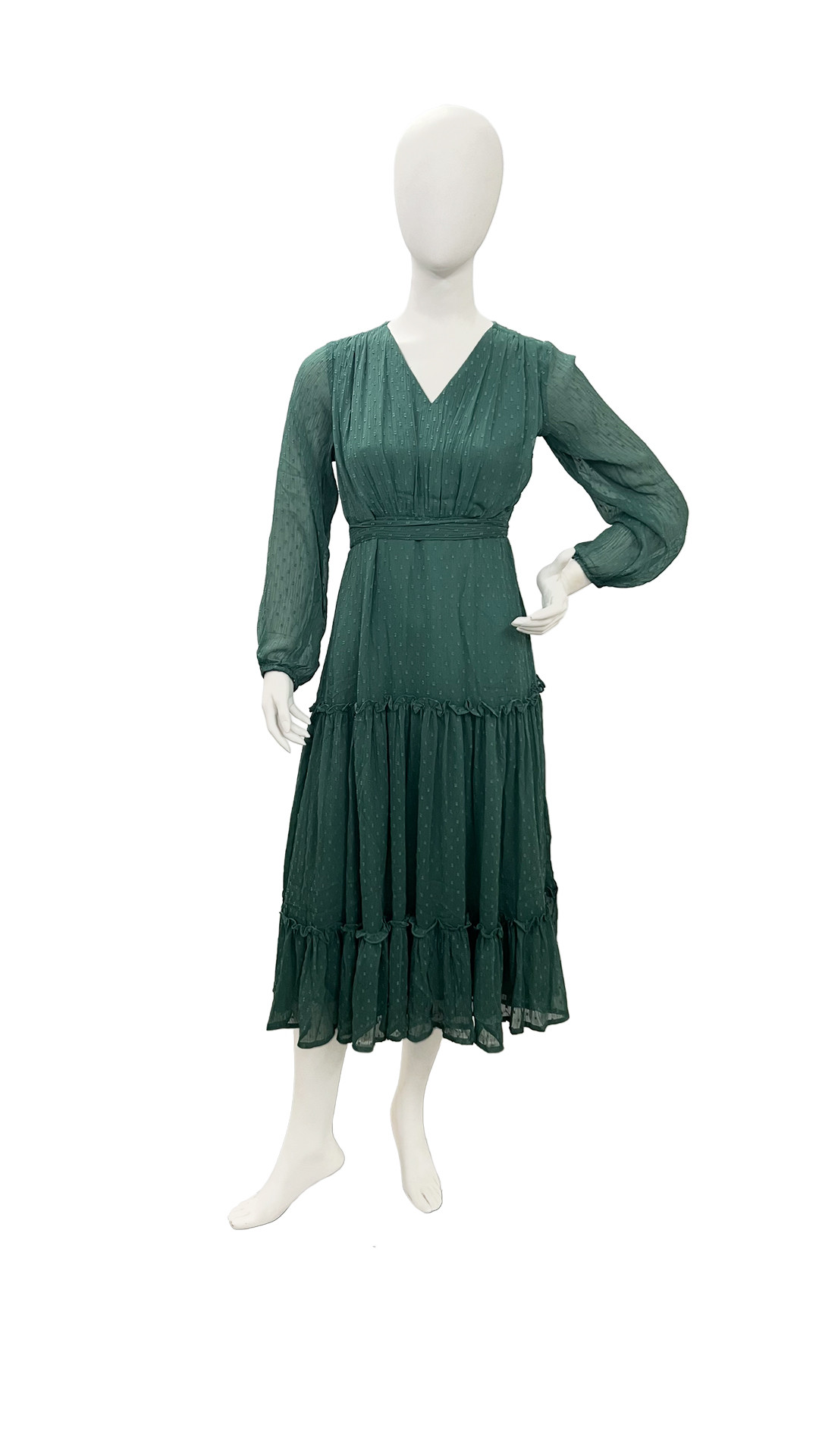 Elegant Chiffon Full Sleeve Green Dress