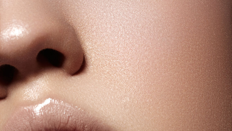 Model with dewy makeup