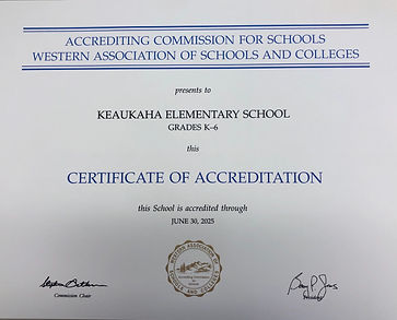 Keaukaha Elementary Certificate of Accreditation