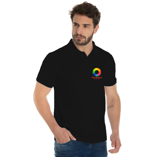 Miniatura: Pólo Masculina, Malha Piquet, estampa colorida frente e costas. Mínimo 10 peças