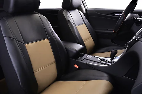 NEW ARRIVAL- CAR PASS Skyline PU LEATHER CAR SEAT COVERS 6PCS, ELEGANT BLACK WITH BEIGE UNIVERSAL FIT FOR CARS,SUV,VEHICLES 5mm Composite Sponge Inside,Airbag Compatible by CAR PASS