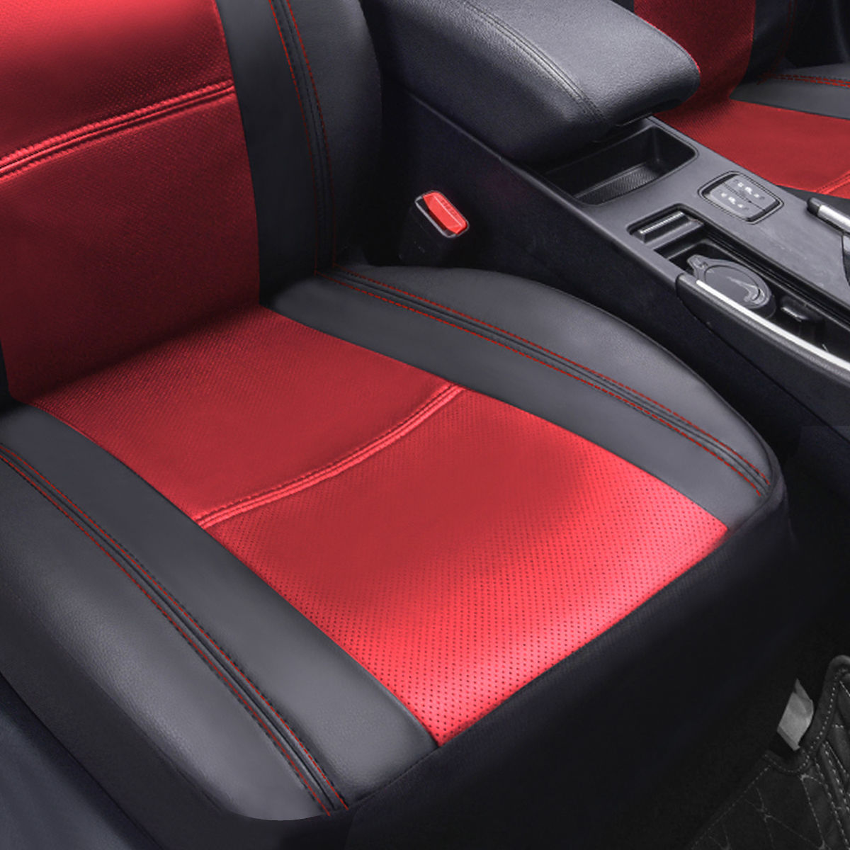 CAR PASS 1PCS Red and Black Leather Car Seat Cover for 1 Front Seat Bottom Cover