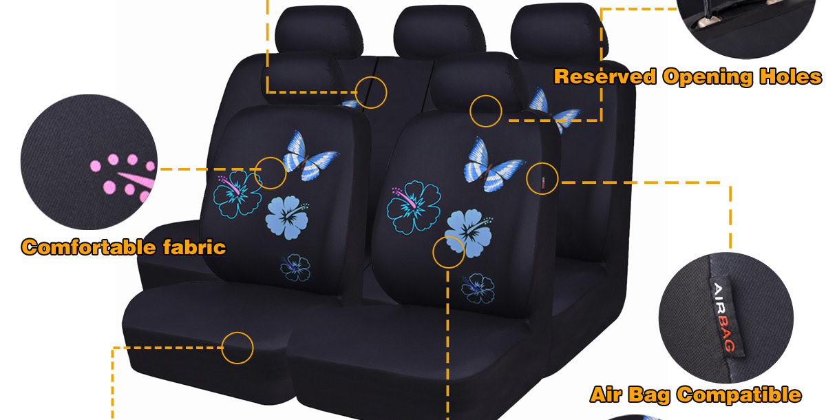 NEW ARRIVAL CAR PASS Flower And Butterfly Universal Car Seat Covers