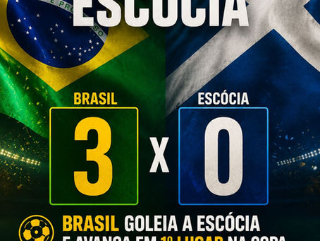 Brasil goleia a Escócia e avança em 1º lugar na Copa.