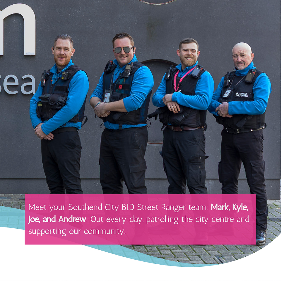A text box overlays an image of four uniformed offices in black that are facing the camera. the text bow introduces them as Mark, Kyle, Joe and Andrew.
