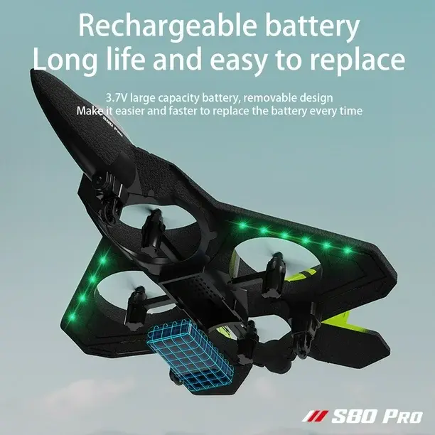 Thumbnail: S80 RC Plane Drone for Kids&Adults Remote Control Airplane Helicopter with Auto
