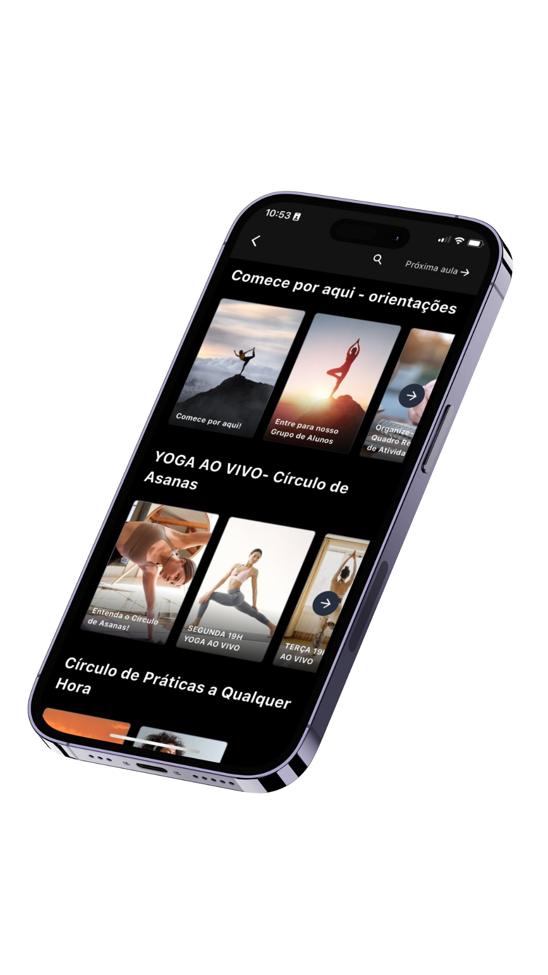 Plataforma do Círculos do Yoga no celular