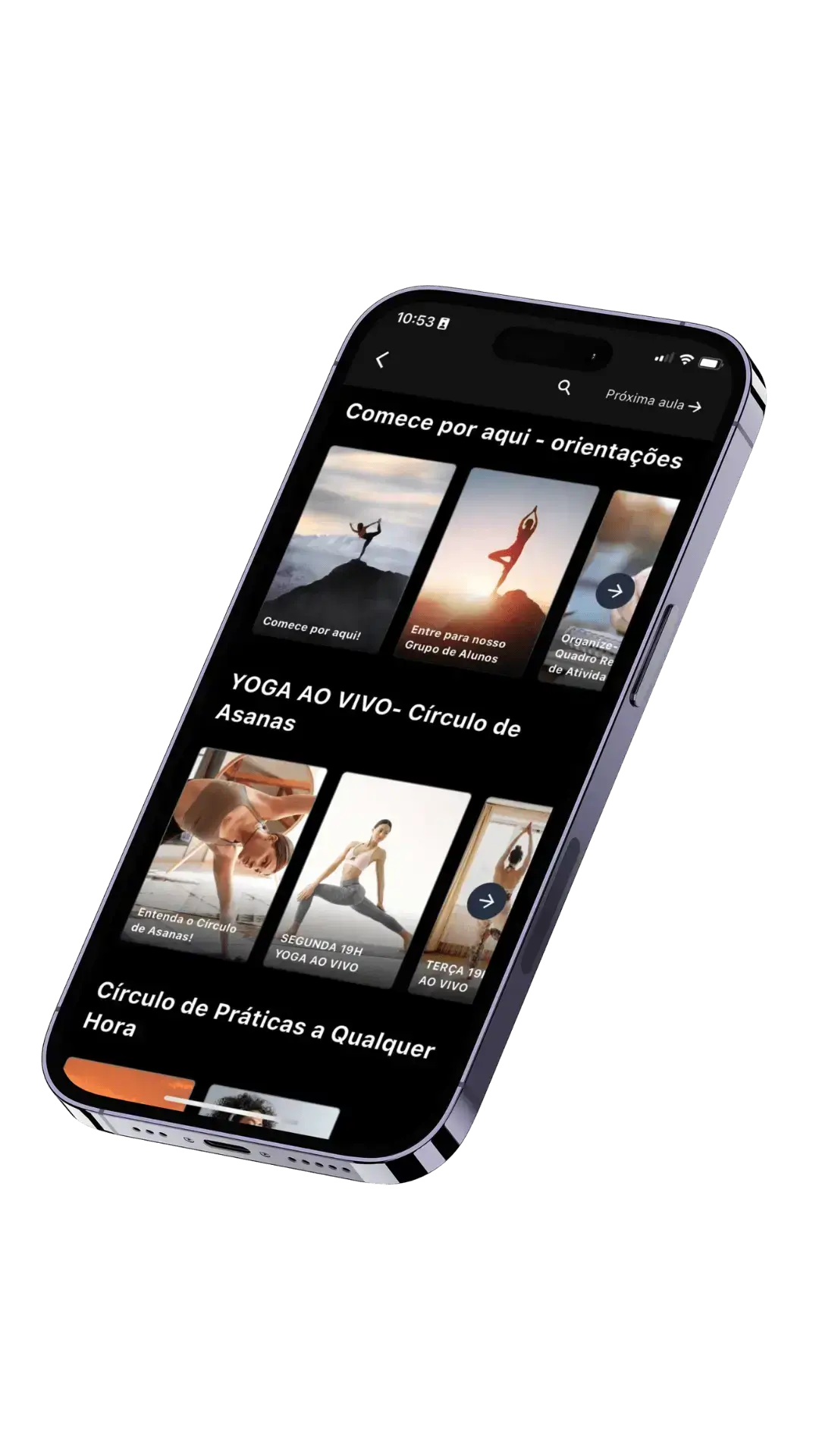Plataforma do Círculos do Yoga no celular