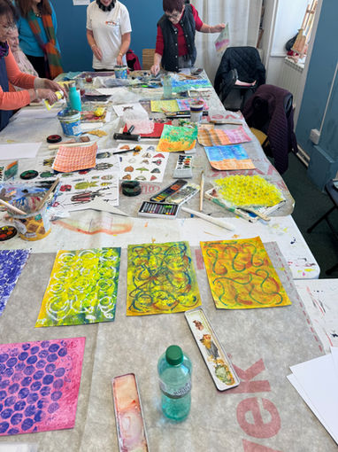 Collage workshop for Never Too Old group at Harbour Gallery Jersey.