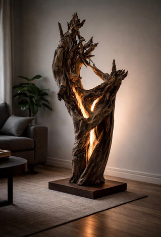Reclaimed tree trunk floor lamp