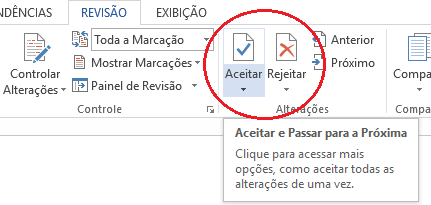 "Aceitar" ou "Rejeitar" alterações do Word