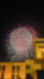 Fireworks exploding above the Voice of America Museum of Broadcasting in West Chester, Ohio.