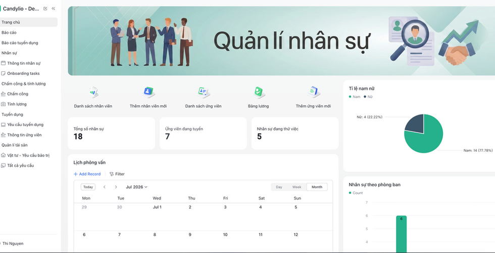 Hình chụp giao diện Lark Base dạng App, mô tả về hệ thống quản lý nhân sự