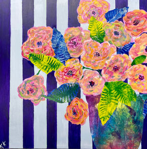 roses and stripes hand painted with paper collage
