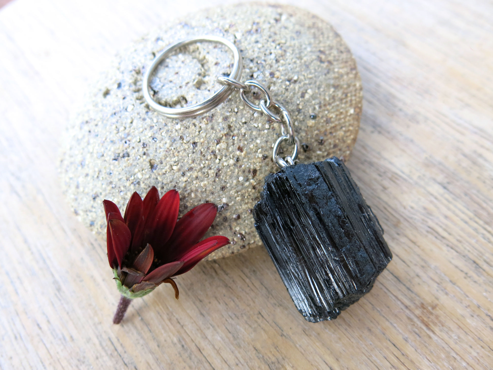 Black Tourmaline Crystal Keyring
