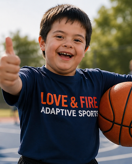 Boy giving a thumbs up at adaptive sports services.