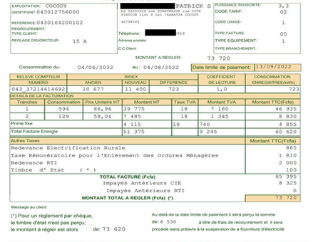 Méthode de Calcul d’une Facture d’Electricité CIE : Client Basse Tension